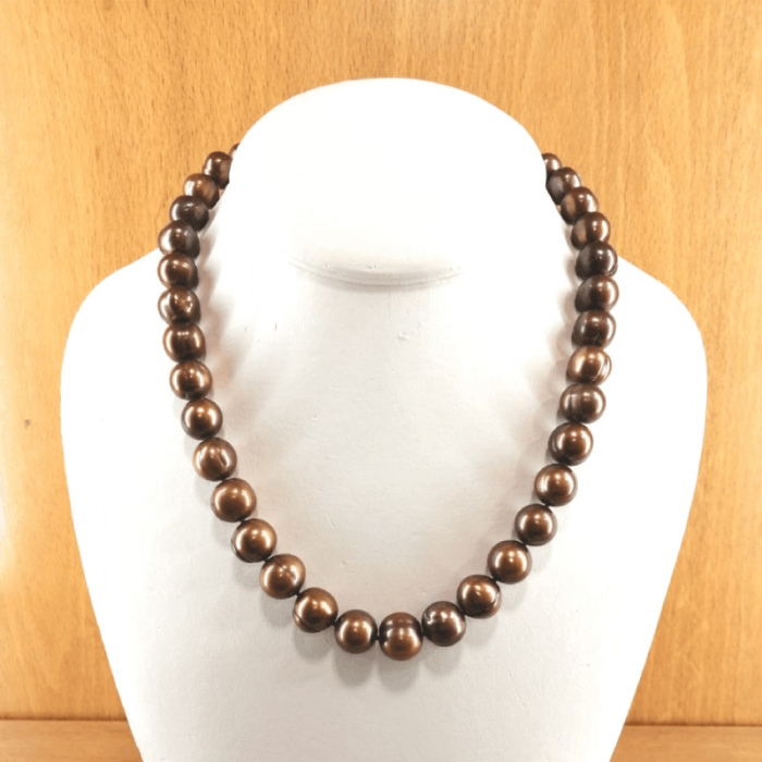 Collar de perlas cultivadas 11/12mm color chocolate