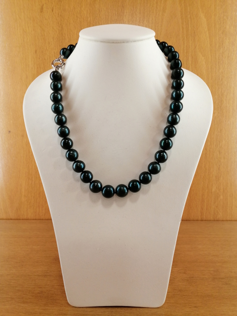 Collar de perlas cultivadas color verde oscuro, de 10/11mm, con cierre en plata de ley